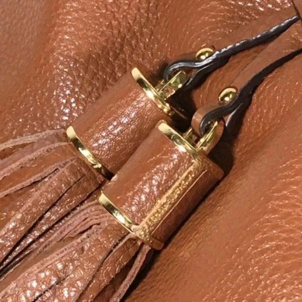 Michael Kors Luggage Brown Leather Camden Drawstring Shoulder Bag Purse Tote
